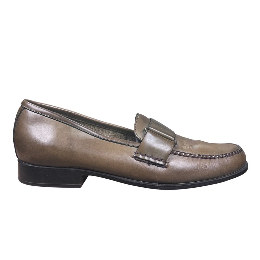Vintage G.H. Bass Weejuns Cecilia Olive Green Ring Buckle Loafers Size 7.5